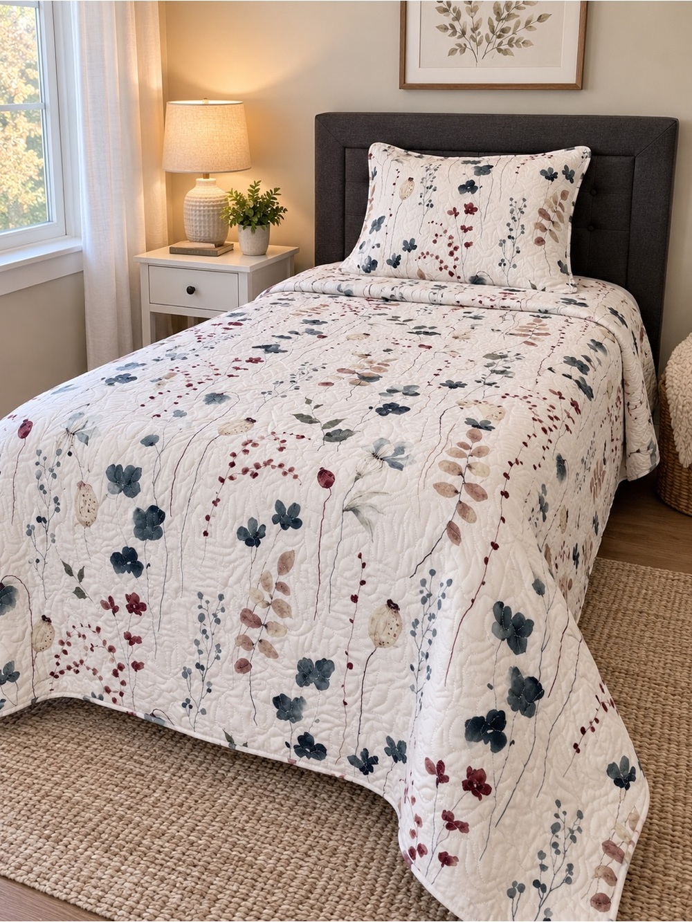 Merit Linens Floral Quilted Comforter Set - New